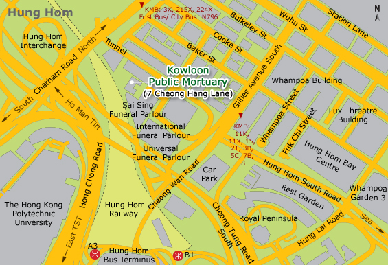 Map of Kowloon Public Mortuary (Being opened in special circumstances)